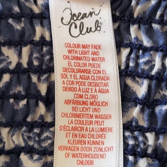 Ocean Club X-Small Blue White Geometric Romper Off Shoulder Smocked Tie Waist - Picture 14 of 14